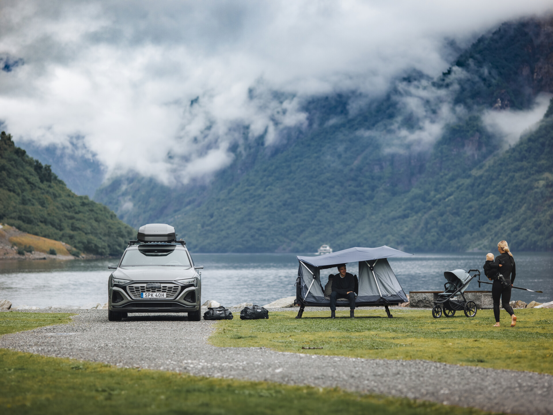 Thule Outset Towbar Mounted Tent camping in the mountains