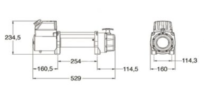 Kartt 9500lbs 12v Electric Trailer Winch Steel Wire Techincal drawing dimensions - WK95012W