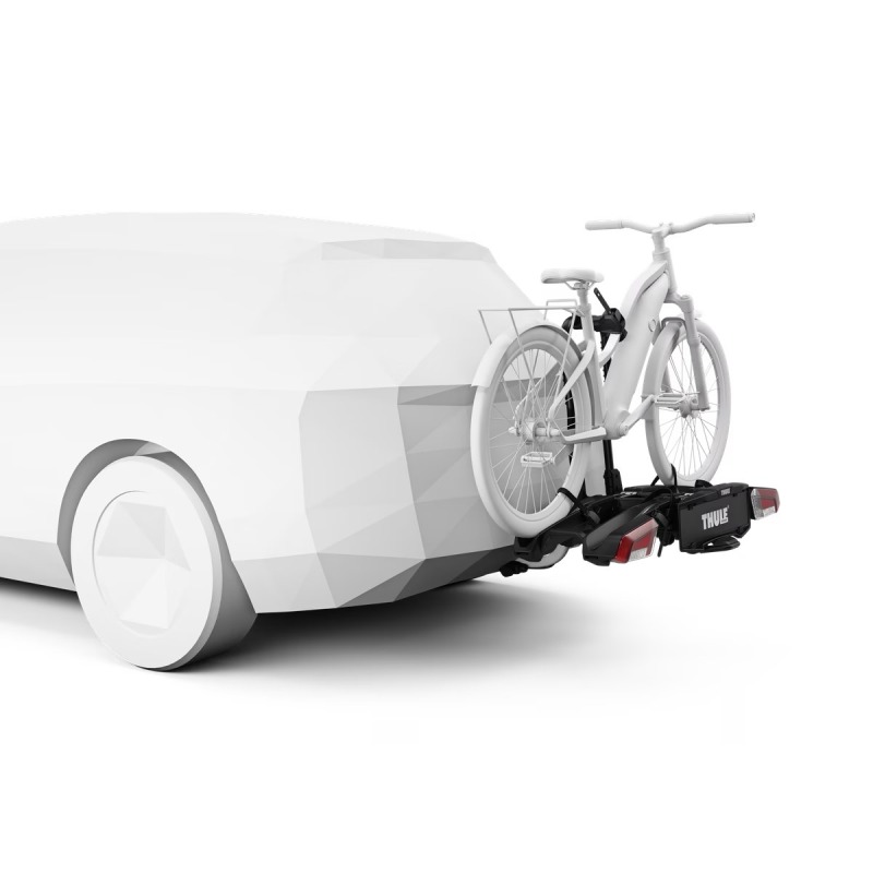 Thule Easyfold 3 2 Bike Carrier front side view with bike on carrier on car towbar