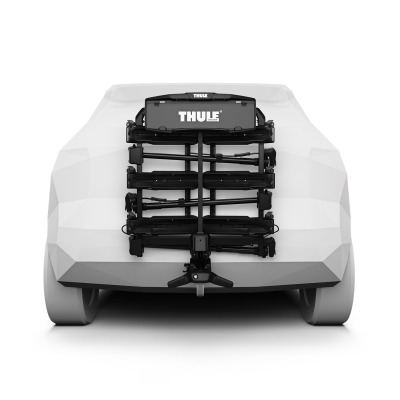 Thule Outpace 3 bike carrier on towbar on car folded parking position