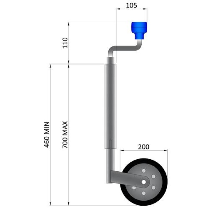 Exploded Diagram of Maypole MP436 48mm Jockey Wheel Assembly with Dimensions