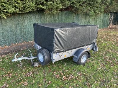 Used Ifor Williams P6e unbraked trailer with ramp, mesh sides and mesh cover