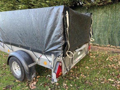 Used Ifor Williams P6e unbraked trailer with ramp, mesh sides and mesh cover