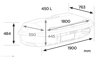 Thule Arcos Extra Large 450 Litre 180 x 55 x 45cm Storage Box Towbar Mounted Carrier Hire Dimensions