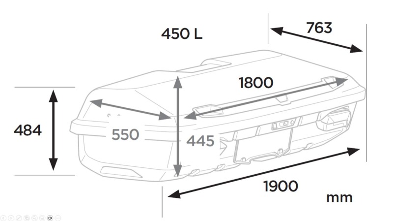 Thule Arcos Extra Large 450 Litre 180 x 55 x 45cm Storage Box Towbar Mounted Carrier Hire Dimensions