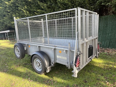 Used 2023 Ifor Williams GD84G single axle general duty trailer with mesh sides and rear ramp