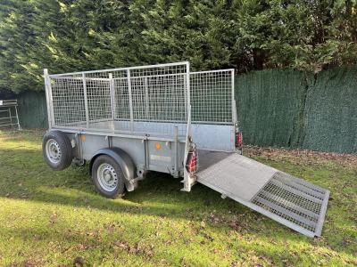 Used 2023 Ifor Williams GD84G single axle general duty trailer with mesh sides and rear ramp