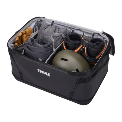 Thule Chasm Gear Hauler 80L Black Open with stuff inside with divider