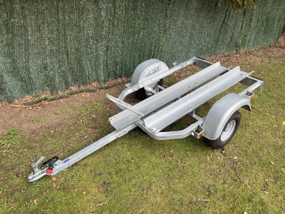 Used Lider Eco single motorcycle trailer with ramp and spare wheel