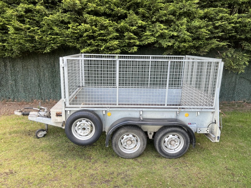Used Ifor Williams GD85G twin axle general duty trailer with mesh sides, full-width loading ramp, spare wheel and aluminium toolbox