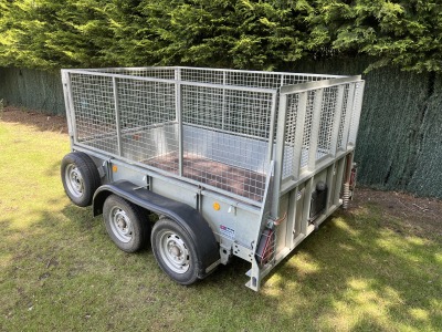 Used Ifor Williams GD85G twin axle general duty trailer with mesh sides, full-width loading ramp, spare wheel and aluminium toolbox