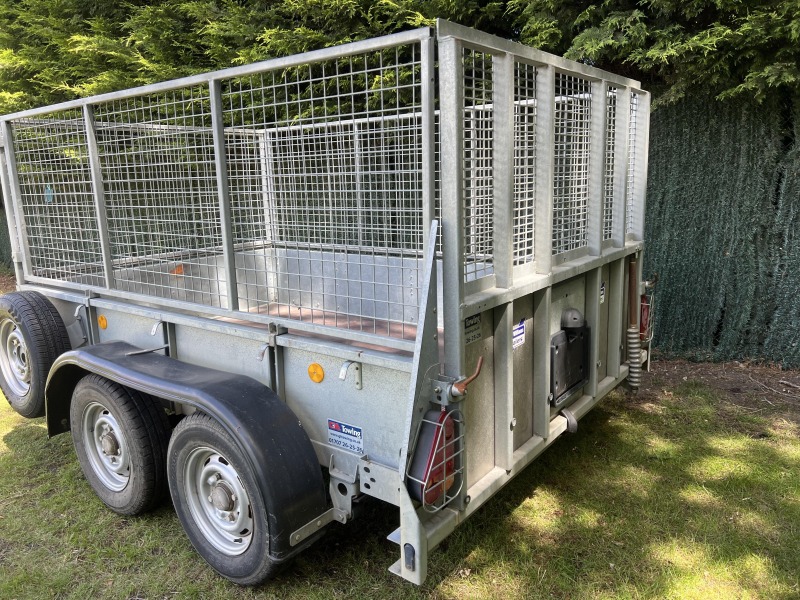Used Ifor Williams GD85G twin axle general duty trailer with mesh sides, full-width loading ramp, spare wheel and aluminium toolbox