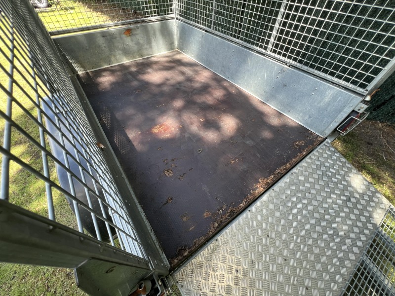 Used Ifor Williams GD85G twin axle general duty trailer with mesh sides, full-width loading ramp, spare wheel and aluminium toolbox