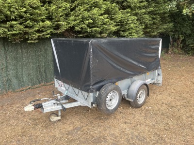 Used 2023 Ifor Williams GD84G Single Axle General Duty Trailer with Mesh Sides and Cover for Sale