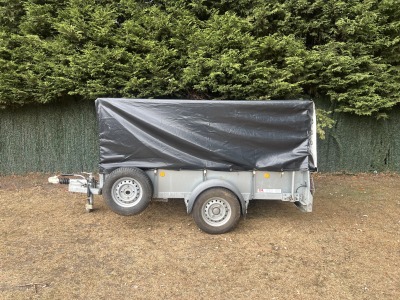 Used 2023 Ifor Williams GD84G Single Axle General Duty Trailer with Mesh Sides and Cover for Sale