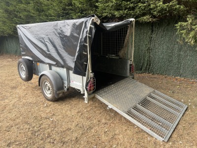 Used 2023 Ifor Williams GD84G Single Axle General Duty Trailer with Mesh Sides and Cover for Sale