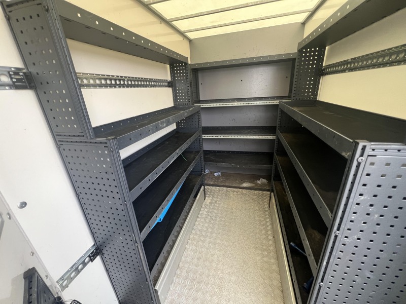 Used 2018 Ifor Williams BV125G twin axle enclosed box van trailer with internal shelving, rear barn doors and aluminium floor