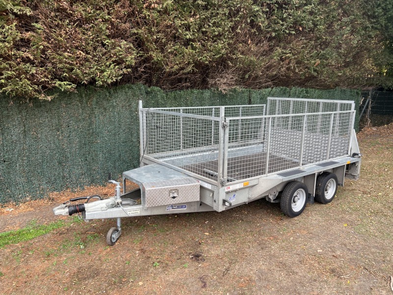 Used 2023 Ifor Williams GX106G 3500kg plant trailer with full-width loading ramp and extended mesh sides