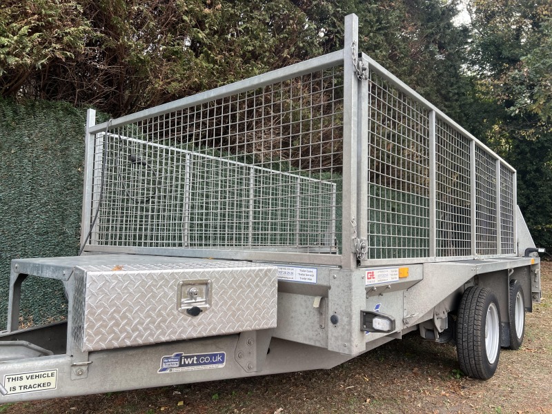 Used 2023 Ifor Williams GX106G 3500kg plant trailer with full-width loading ramp and extended mesh sides