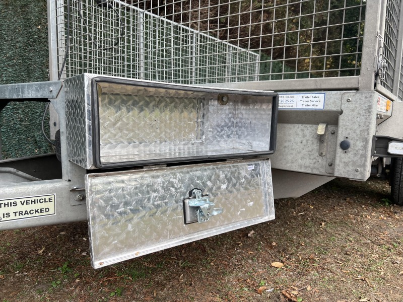 Used 2023 Ifor Williams GX106G 3500kg plant trailer with full-width loading ramp and extended mesh sides