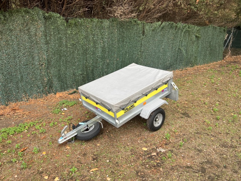 Used Franc GE133 camping trailer with soft PVC cover and spare wheel, fully serviced with new tyres and wheel bearings