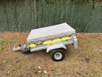 Used Franc GE133 camping trailer with soft PVC cover and spare wheel, fully serviced with new tyres and wheel bearings