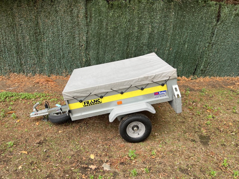 Used Franc GE133 camping trailer with soft PVC cover and spare wheel, fully serviced with new tyres and wheel bearings