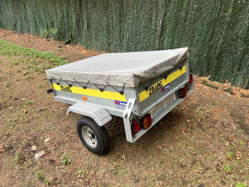 Used Franc GE133 camping trailer with soft PVC cover and spare wheel, fully serviced with new tyres and wheel bearings