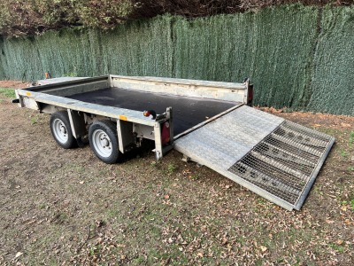 Used Ifor Williams GX106G 3500kg plant trailer with full-width reinforced loading ramp at GT Towing