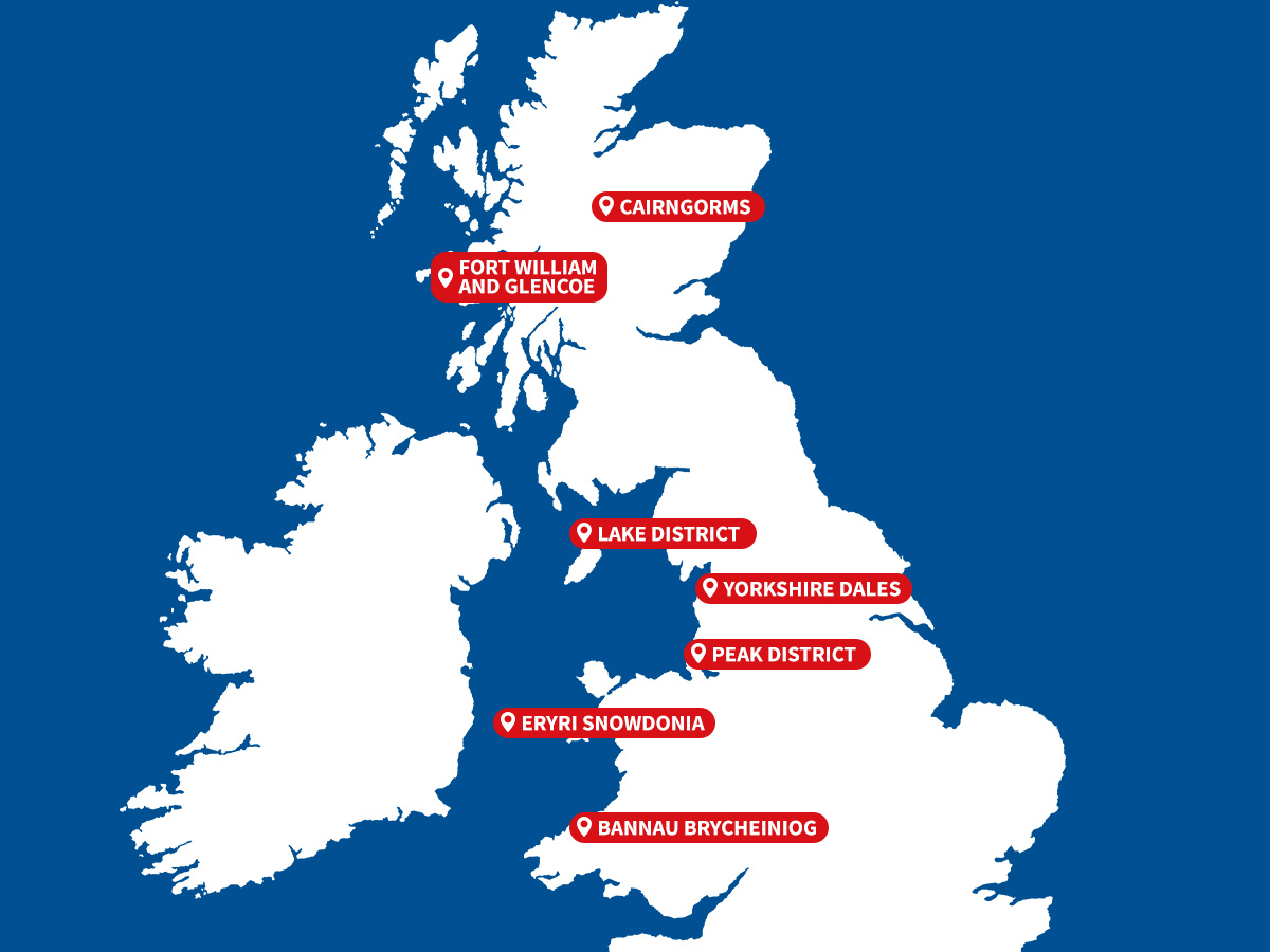 UK map of mountain escapes worth packing the car for