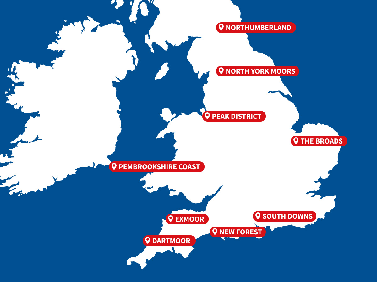 UK map of national park weekends worth packing the car for